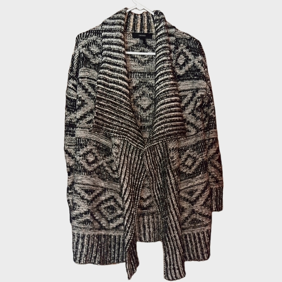 Forever 21 Knit Open Front Cardigan Sweater Heavyweight Long Black & White Small - Picture 2 of 10